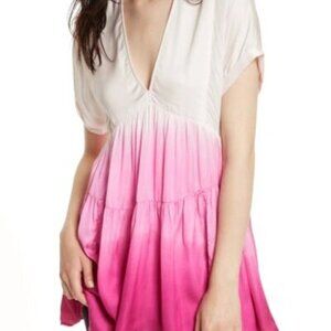 Free People‎ Pink White Sun Up Tie Dye Tunic Top
